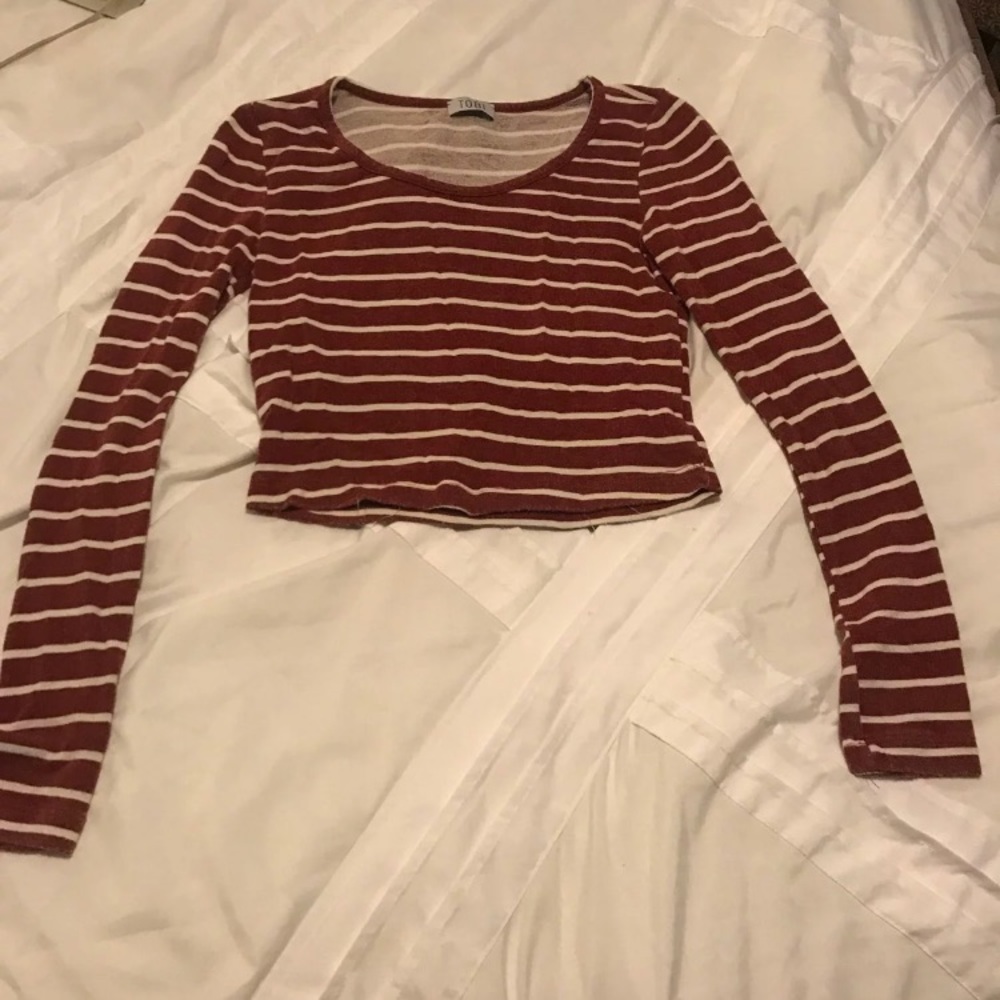 Tobi maroon and white striped crop sweater